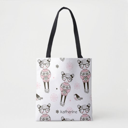 Tote Bag Motif de fille rose pâle personnalisée (Devant)