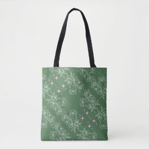 TOTE BAG MOTIF DE FLEURS BLANC ROSE VERT