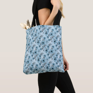 Tote Bag Motif de fleurs bleues sur tigre arrière - plan