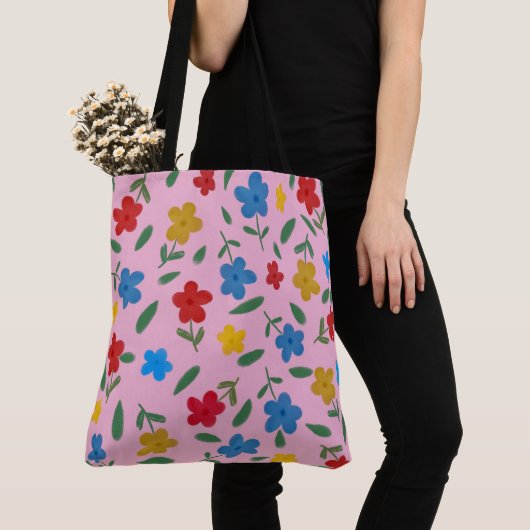TOTE BAG MOTIF DE FLEURS COLORÉ STYLÉ (De près)