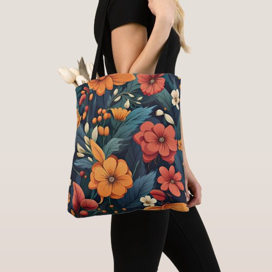 Tote Bag Motif de fleurs colorées (De près)