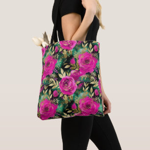 Tote Bag Motif de fleurs élégantes aquarelles violettes et 