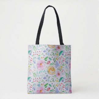 Tote Bag Motif de fleurs et de bourgeons à l'aquarelle légè