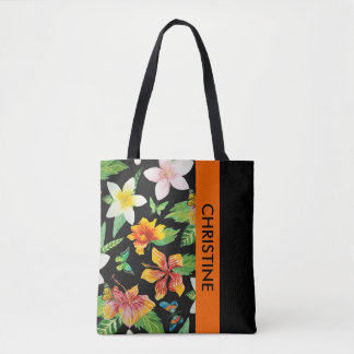 Tote Bag Motif de fleurs et papillons tropicaux