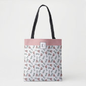 Tote Bag Motif de fleurs florales roses mignonnes monogramm (Devant)