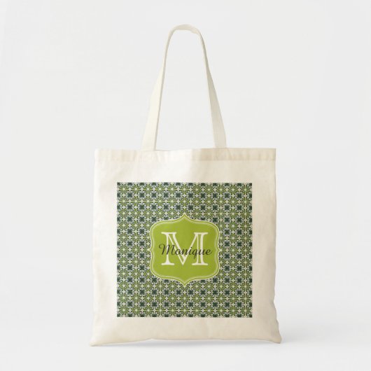 Tote Bag Motif de fleurs vertes de monogramme (Devant)