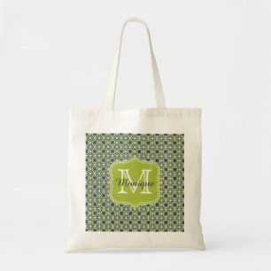 Tote Bag Motif de fleurs vertes Monogrammes