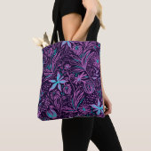 Tote Bag Motif De Fleurs Violettes Et Bleues (De près)