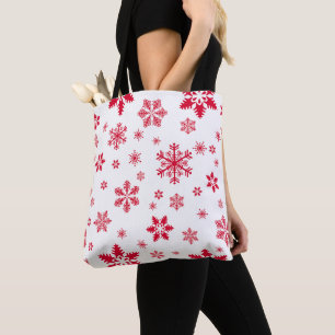 Tote Bag Motif de flocon de neige, Flammes de neige rouges,