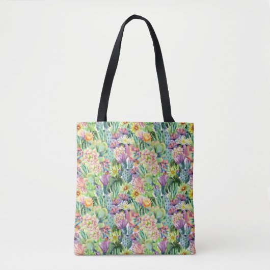 Tote Bag Motif de floraison exotique de cactus d'aquarelle (Devant)