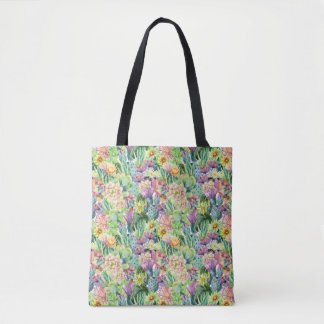Tote Bag Motif de floraison exotique de cactus d'aquarelle