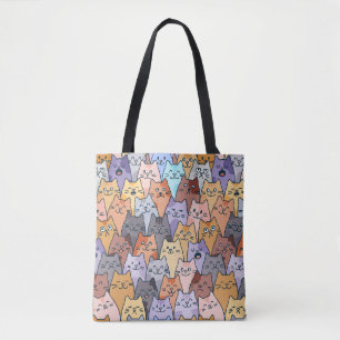 Tote Bag Motif de foule de chats mignons et colorés avec vi