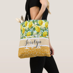 Tote Bag Motif de fruit de citron d'été méditerranéen perso