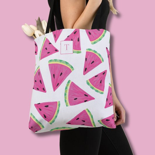 Tote Bag Motif de fruit pastèque monogramme