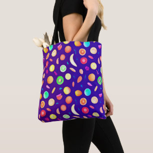 Tote Bag Motif de fruits tropicaux en néon coloré