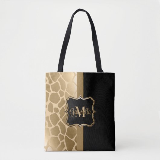 Tote Bag Motif de girafe noire et dorée (Devant)