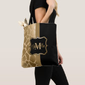 Tote Bag Motif de girafe noire et dorée (De près)
