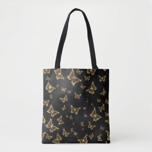 Tote Bag Motif de glam or et papillons noirs (Devant)