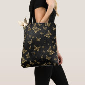 Tote Bag Motif de glam or et papillons noirs (De près)