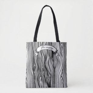 Tote Bag Motif de grains de bois noir et blanc personnalisé