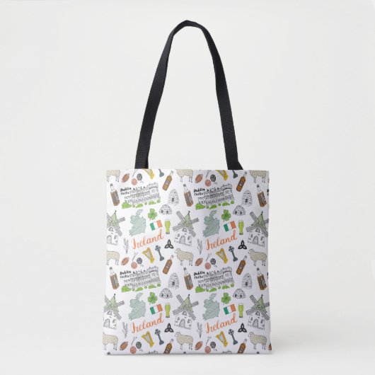 Tote Bag Motif de griffonnage de croquis de l'Irlande (Devant)