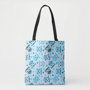 Tote Bag Motif de hibou coloré cyan mignon