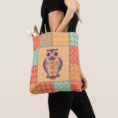 Tote Bag Motif de hibou en patchwork sans couture. arrière (De près)