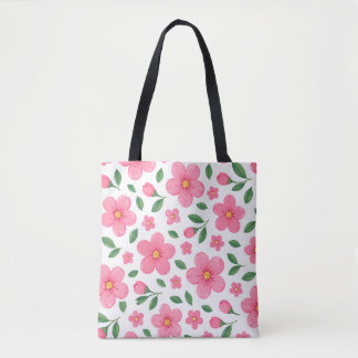 Tote Bag Motif de jardin floral rose, fleurs botaniques