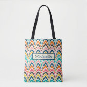 Tote Bag Motif de la flamme rose bleu jaune Monogramme | (Devant)