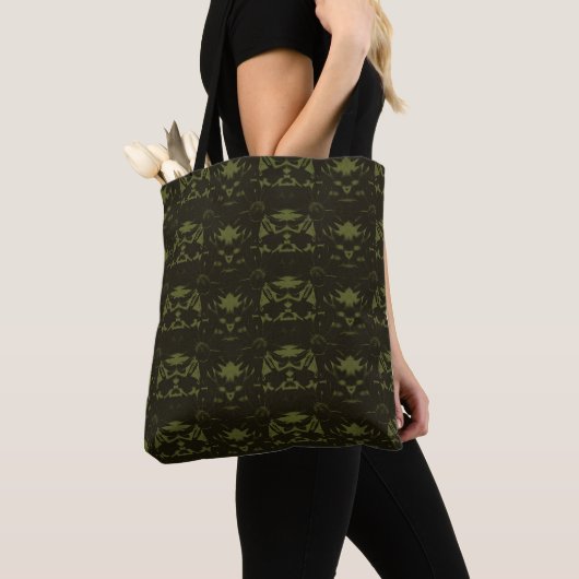 Tote Bag Motif de la fleur de cône vert Sage et Hunter (De près)