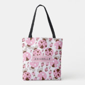 Tote Bag Motif De Ladybugs, Ladybugs Rose, Votre Nom (Dos)