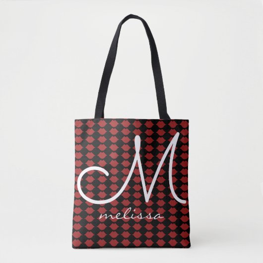 Tote Bag motif de lèvres rougeâtres monogramme beauté (Devant)