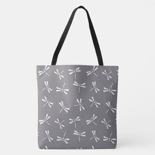 Tote Bag Motif de libellules japonais, gris / gris et blanc (Devant)