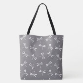 Tote Bag Motif de libellules japonais, gris / gris et blanc (Dos)