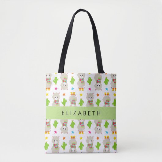 Tote Bag Motif De Llamas, Alpacas, Cactus, Votre Nom (Devant)