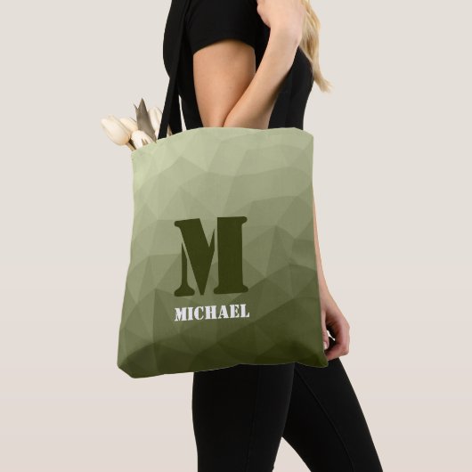 Tote Bag Motif de maille géométrique vert clair de l'armée  (De près)