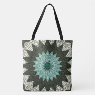 Tote Bag Motif de mandala géométrique sarcelle et vert