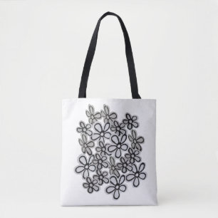 Tote Bag Motif de marguerites en fleurs noires et blanches