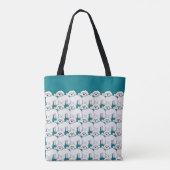 Tote Bag Motif de marionnettes blanc sur Turquoise (Dos)