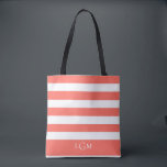 Tote Bag Motif de monogramme rayé corail tropical à la mode<br><div class="desc">Sac fourre-tout à motif rayé corail tropical et blanc à la mode,  avec monogramme.</div>