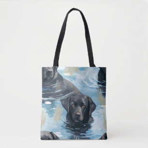 Tote Bag Motif de natation du Labrador noir