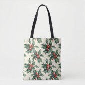 Tote Bag Motif de Noël avec Holly Feuilles et Red Berry (Devant)