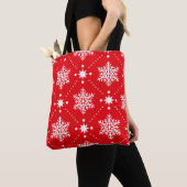 Tote Bag Motif de Noël élégant Red and White Snowflakes (De près)