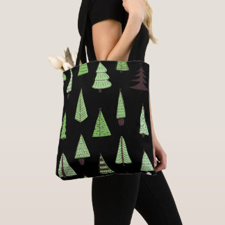 Tote Bag Motif de Noël moderne élégant en vert sur fond noi