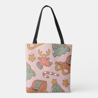Tote Bag Motif de Noël Rétro Mignon Vacances de Fêtes Vinta