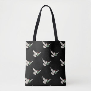Tote Bag Motif de Noël vintage, Colombe blanche pour la pai