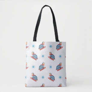 Tote Bag Motif de Noël vintage, enfant faisant de la luge d