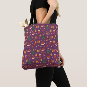 Tote Bag Motif de Noël violet esthétique – Joli jour férié