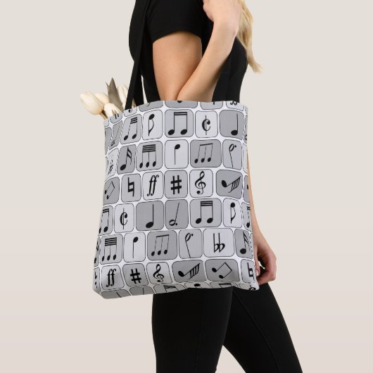 Tote Bag Motif de notes de musique géométrique monochrome é (De près)