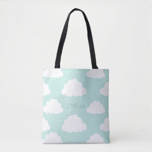 Tote Bag Motif de nuages blancs Aqua personnalisé